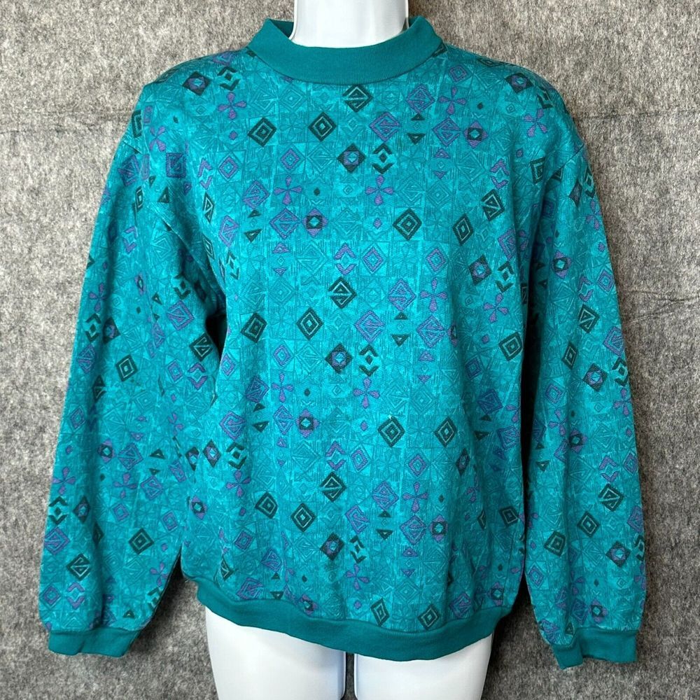 Vintage Zero Gravity Sweatshirt Size L Blue‎ Geometric Aztec Pullover USA 80s